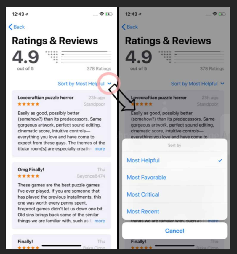Application ratings and reviews